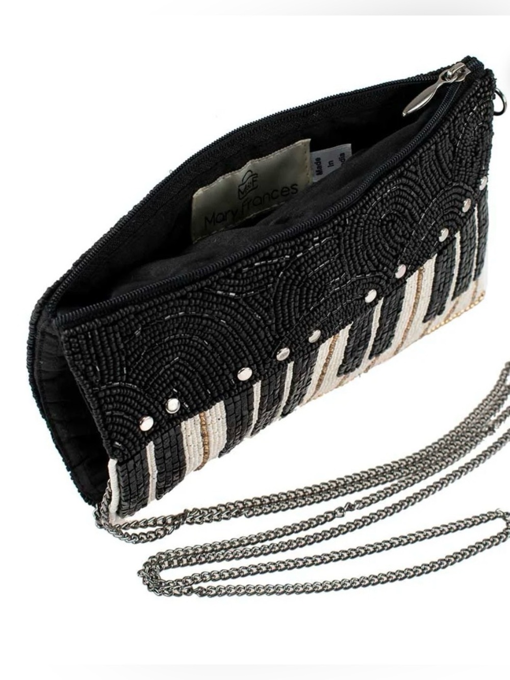 MARY FRANCES Beaded Piano Keyboard Clutch in Black, Ivory & Gold - Picture 4 of 7
